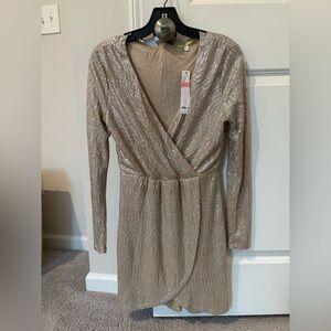 Gianni Bini Gold Pleated Wrap Dress